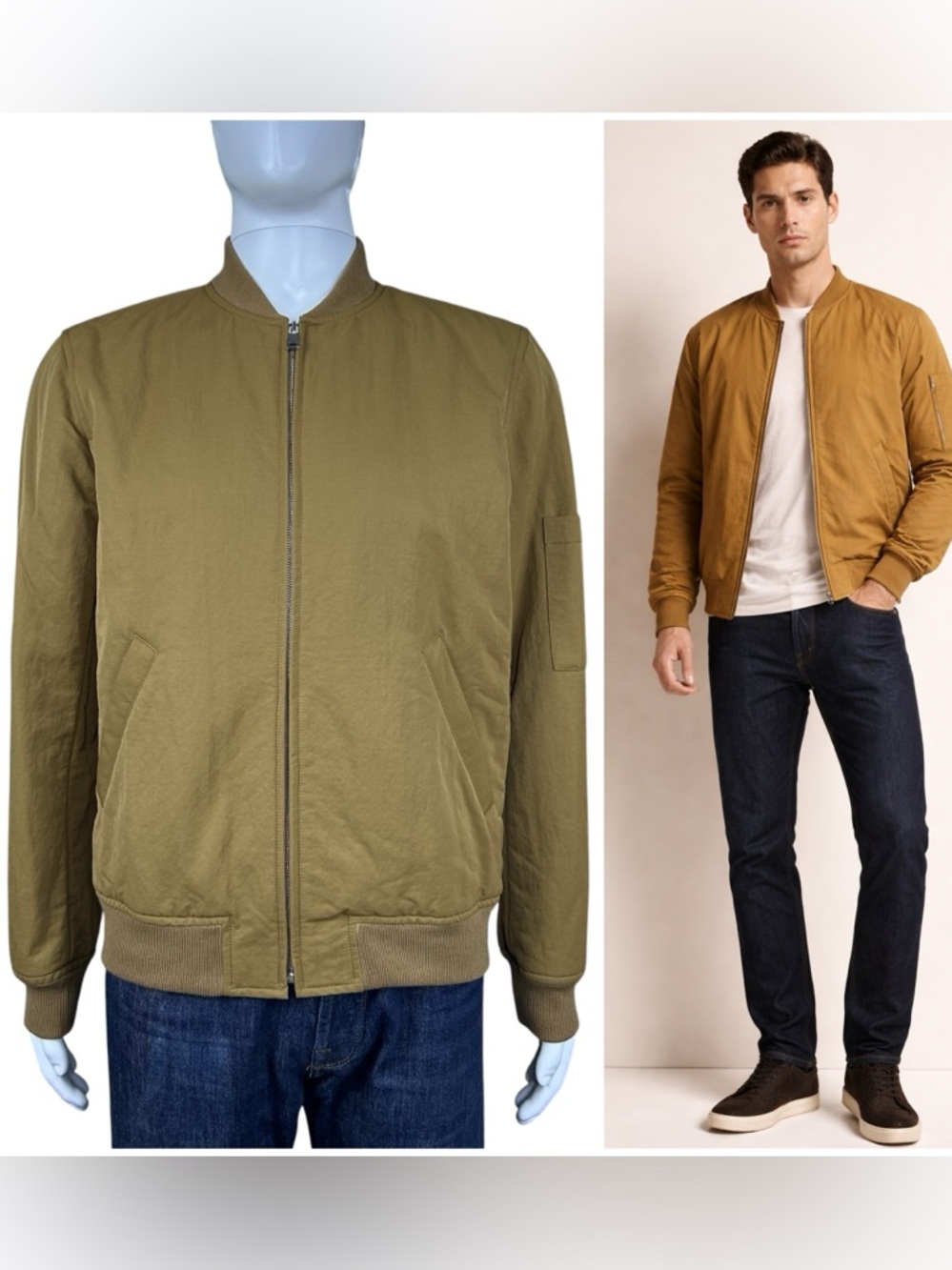 A.P.C. Mens Bomber Jacket Size L Zip Front Nylon MA-1 Paris Preppy Minimalist